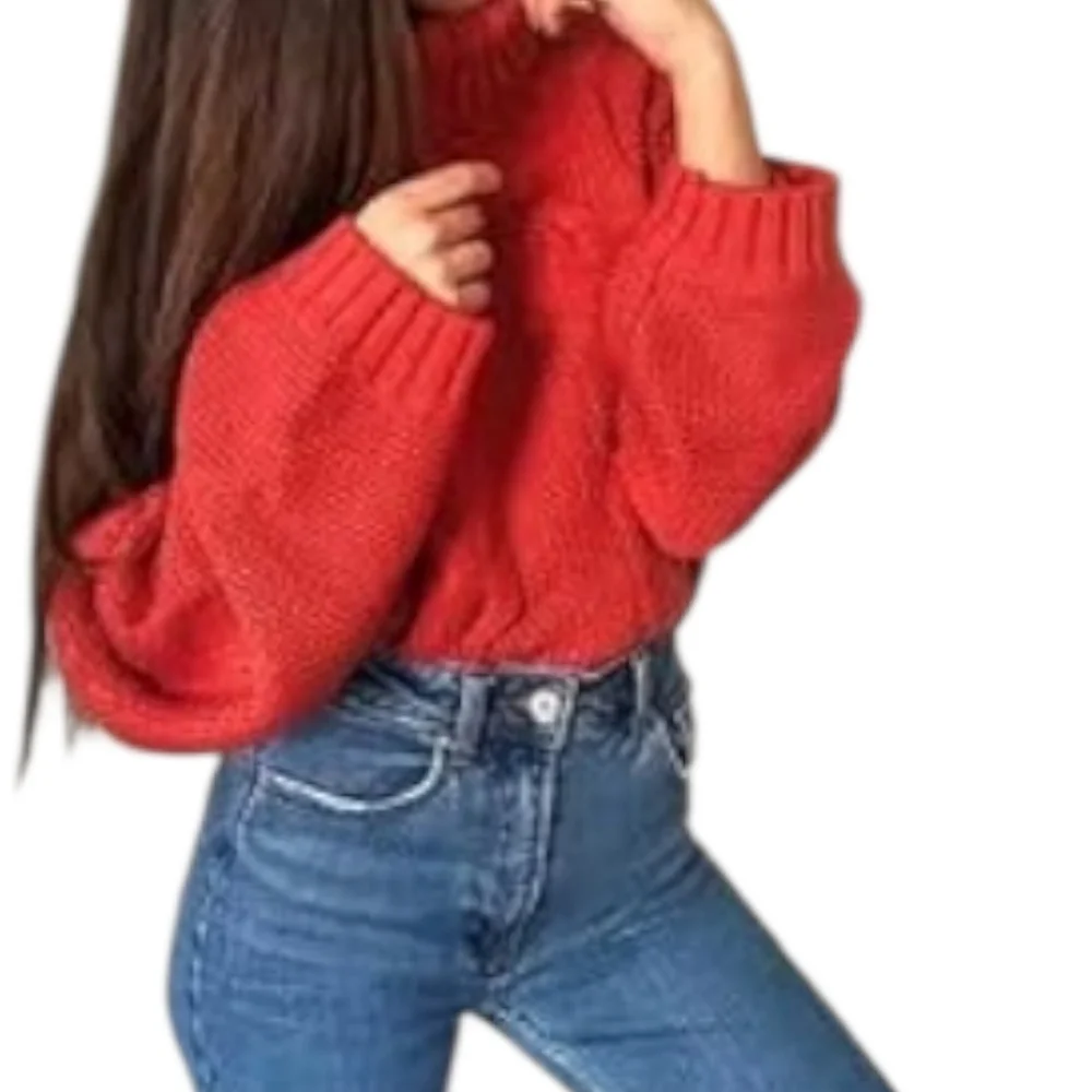 NWT Cable Knit Sweater With Loose Turtleneck In Muted Red ColorSize XXL - Picture 3 of 8